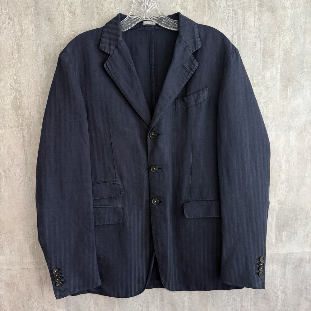 Massimo Alba Sport Coat Blazer Men’s 48 Navy Stripe Linen Cotton Made in Italy